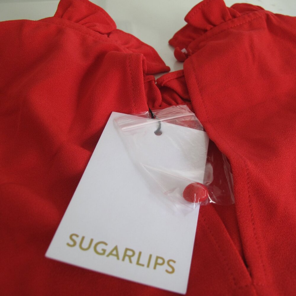 🆕 SUGARLIPS Blouse NWT Red Size Small Long sleeves Shirt Top Ruffle Trim